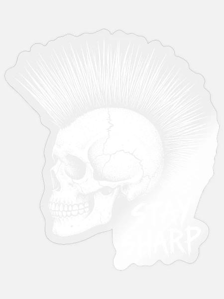 Stay Sharp Punk Skull – Irokese Totenkopf Design - Sticker Größe S (10 x 10 cm) - Transparent glänzend