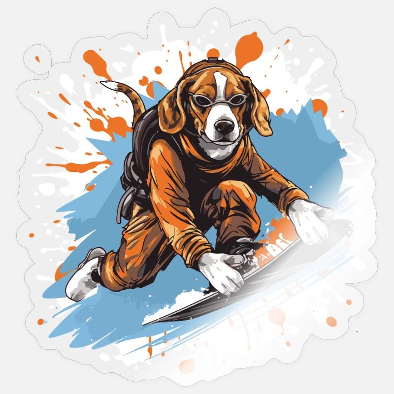 Beagle Chien Snowboard - Sticker taille S (10 x 10 cm) - brillant transparent