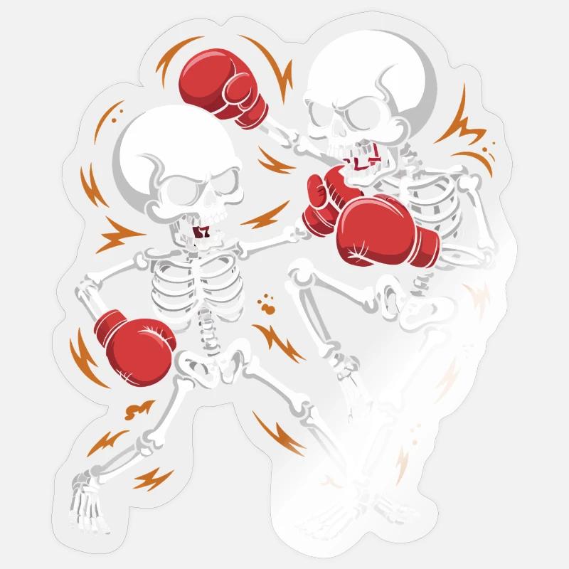 Boxing skeletons in bone rhythm - Sticker size S (10 x 10 cm) - transparent glossy