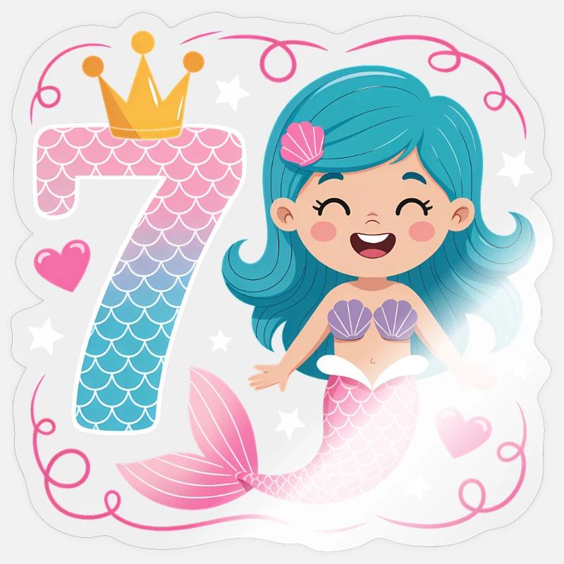 Sirène 7e ans - Sticker taille S (10 x 10 cm) - brillant transparent