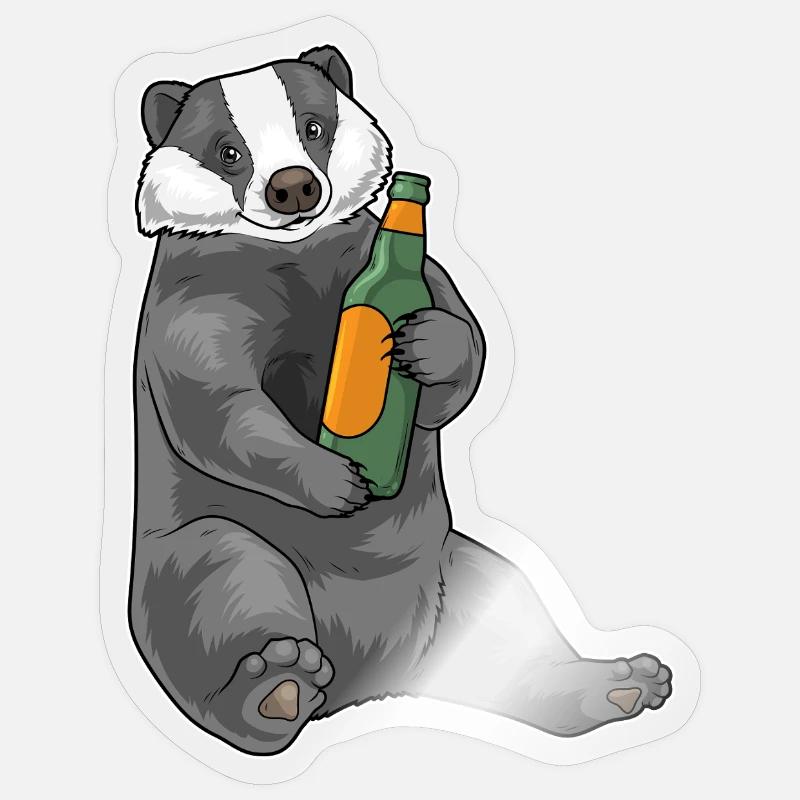 Dachs Flasche Bier - Sticker Größe S (10 x 10 cm) - Transparent glänzend