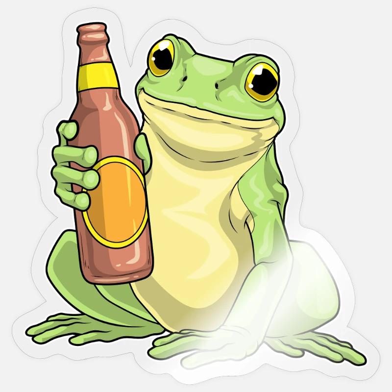 Frosch Flasche Bier - Sticker Größe S (10 x 10 cm) - Transparent glänzend