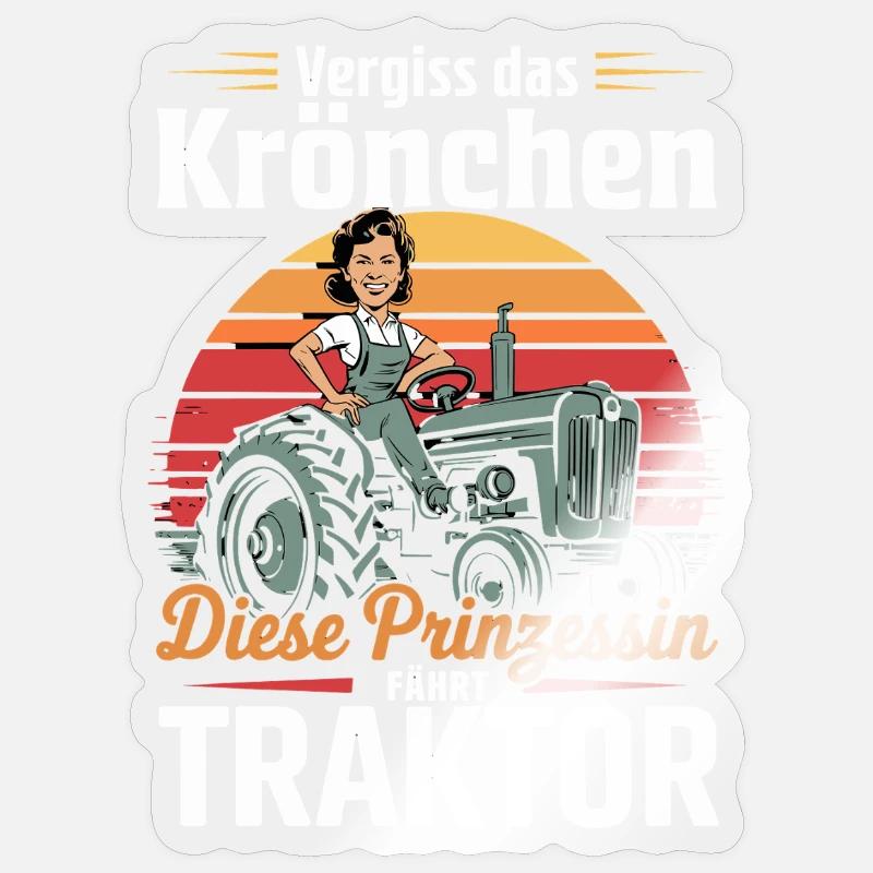 Princess on Tractor Retro - Sticker size S (10 x 10 cm) - transparent glossy