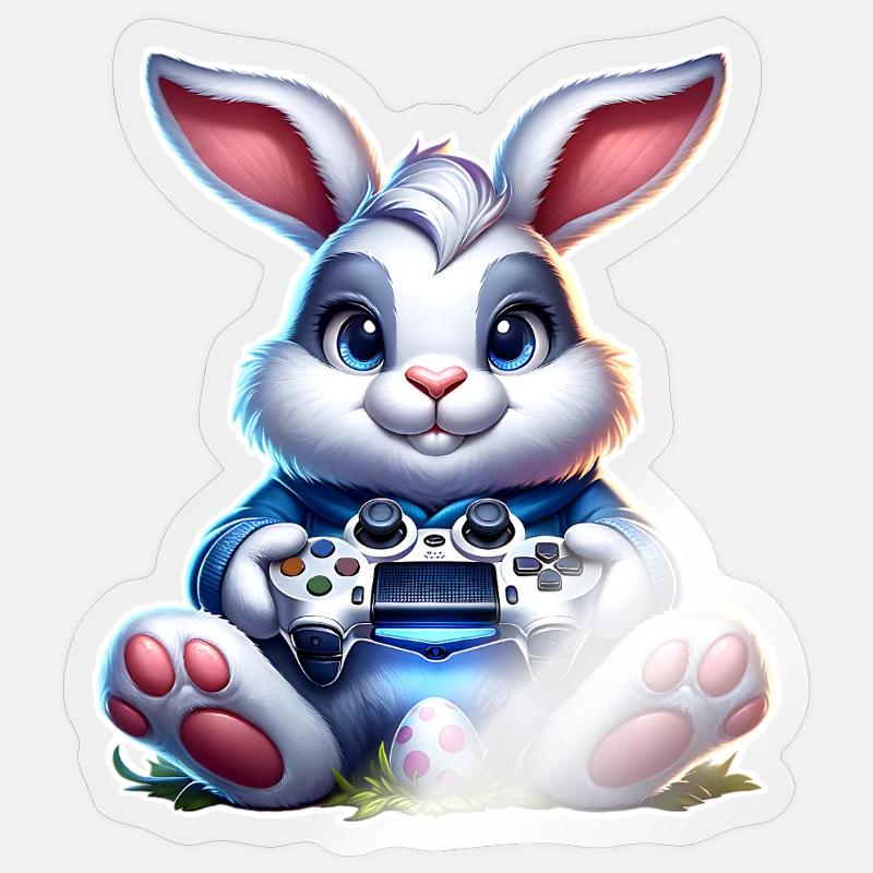 Easter Bunny Gaming Gamer - Sticker size S (10 x 10 cm) - transparent glossy