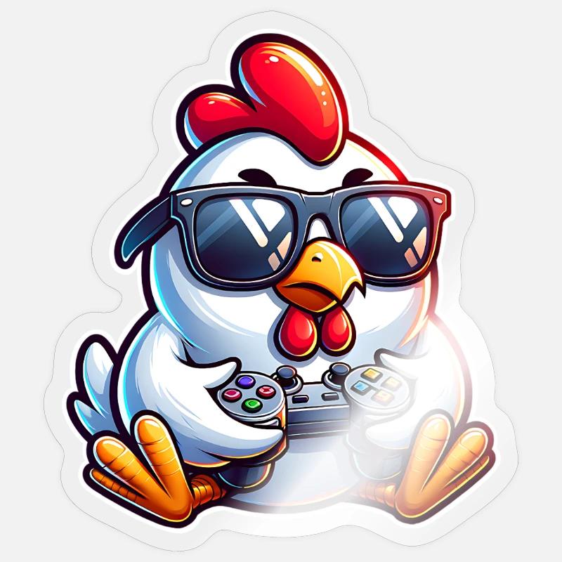 Gamer Huhn mit Controller - Sticker Größe S (10 x 10 cm) - Transparent glänzend