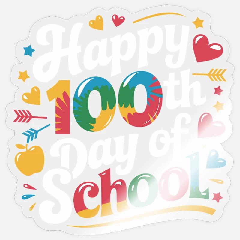 Centième jour de conception scolaire - Sticker taille S (10 x 10 cm) - brillant transparent