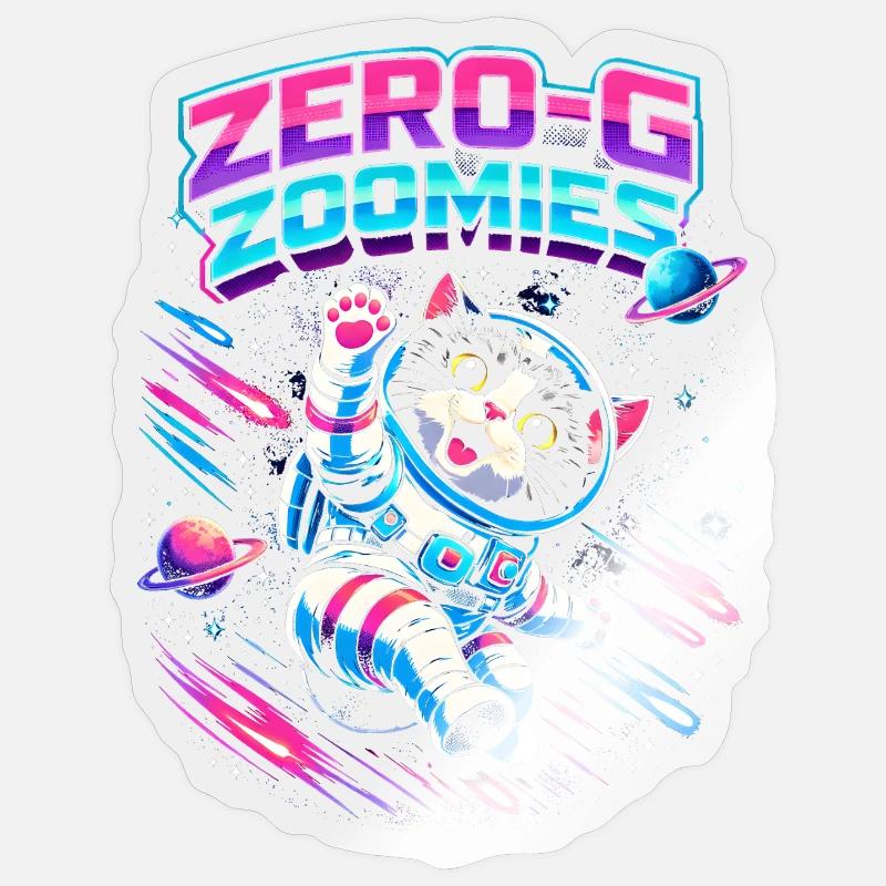 Null-G Zoomies | Humour spatial Astro Cat Sticker taille S (10 x 10 cm)