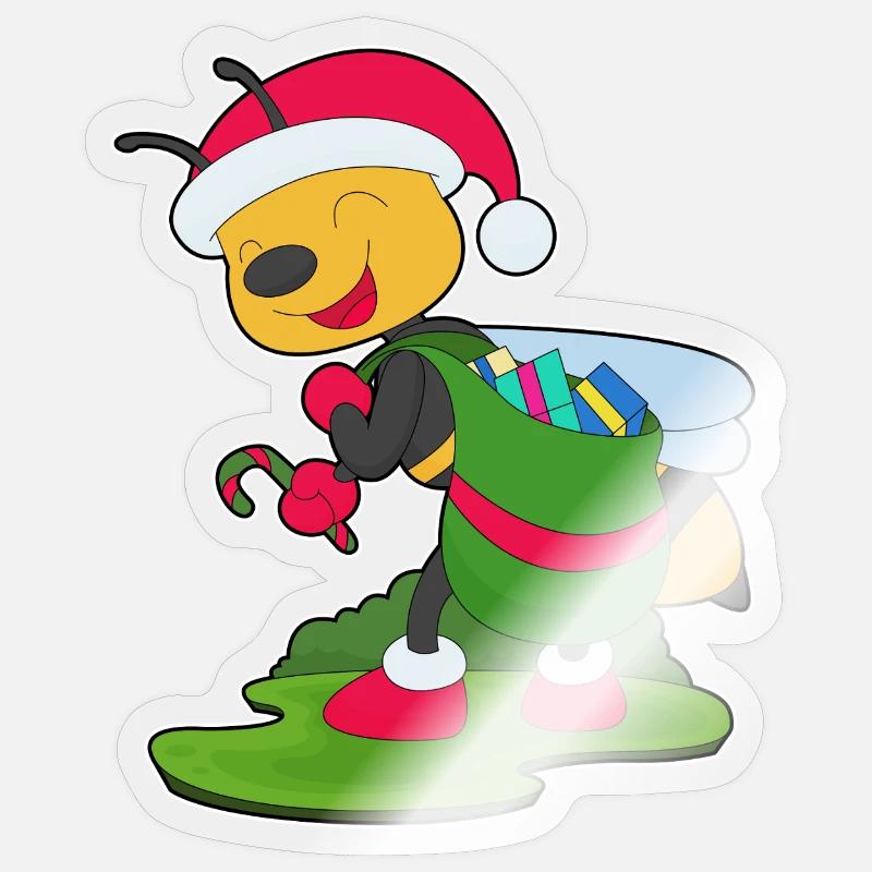 Paquets de Noël Bee - Sticker taille S (10 x 10 cm) - brillant transparent