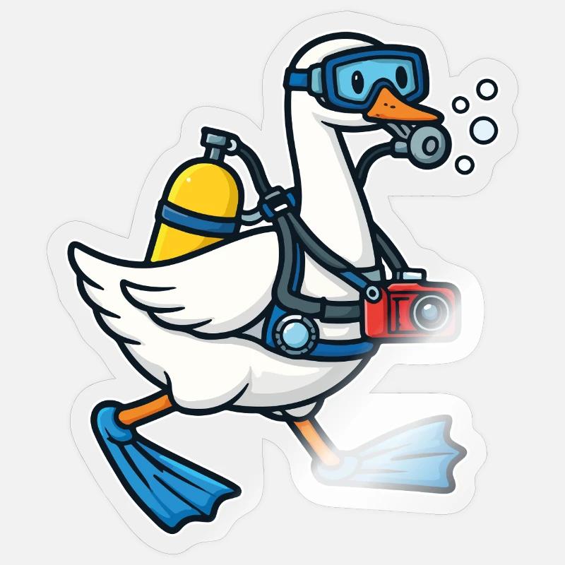 Diver Duck with Camera - Sticker size S (10 x 10 cm) - transparent glossy