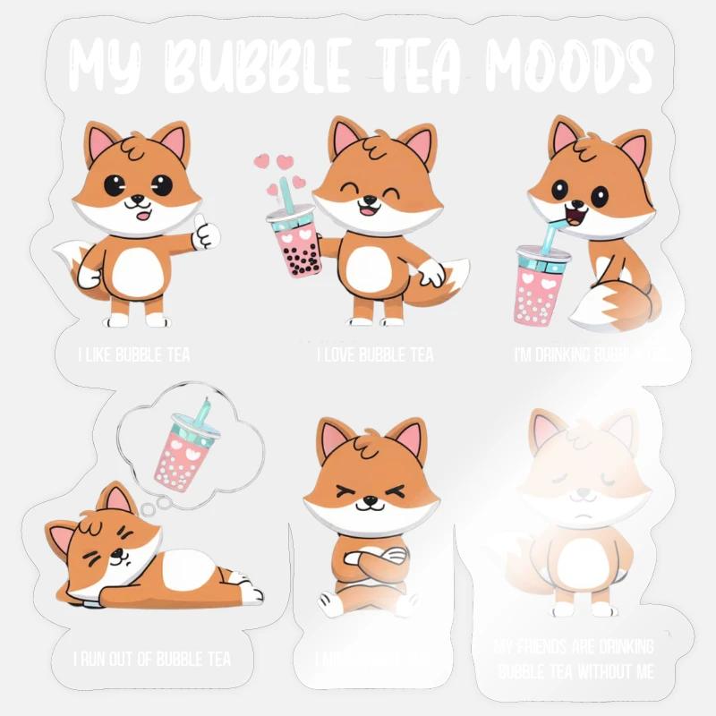 Fuchs Bubble Tea Meme - Sticker Größe S (10 x 10 cm) - Transparent glänzend