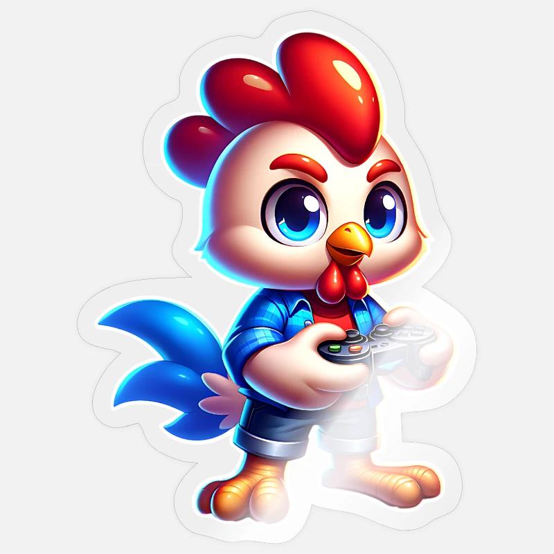 Gaming Chicken with Controller - Sticker size S (10 x 10 cm) - transparent glossy