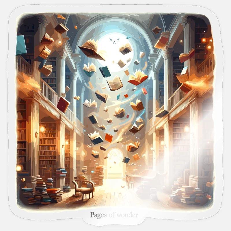Library Magic: Flying Books - Sticker size S (10 x 10 cm) - transparent glossy