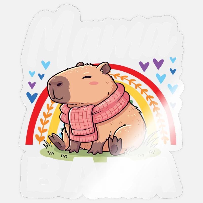 Boho Regenbogen Mama Bara Capybaras Niedlich - Sticker Größe S (10 x 10 cm) - Transparent glänzend