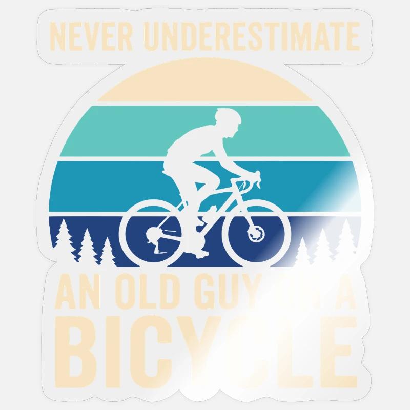Never Underestimate Old Guy Bicycle Sticker size S (10 x 10 cm)