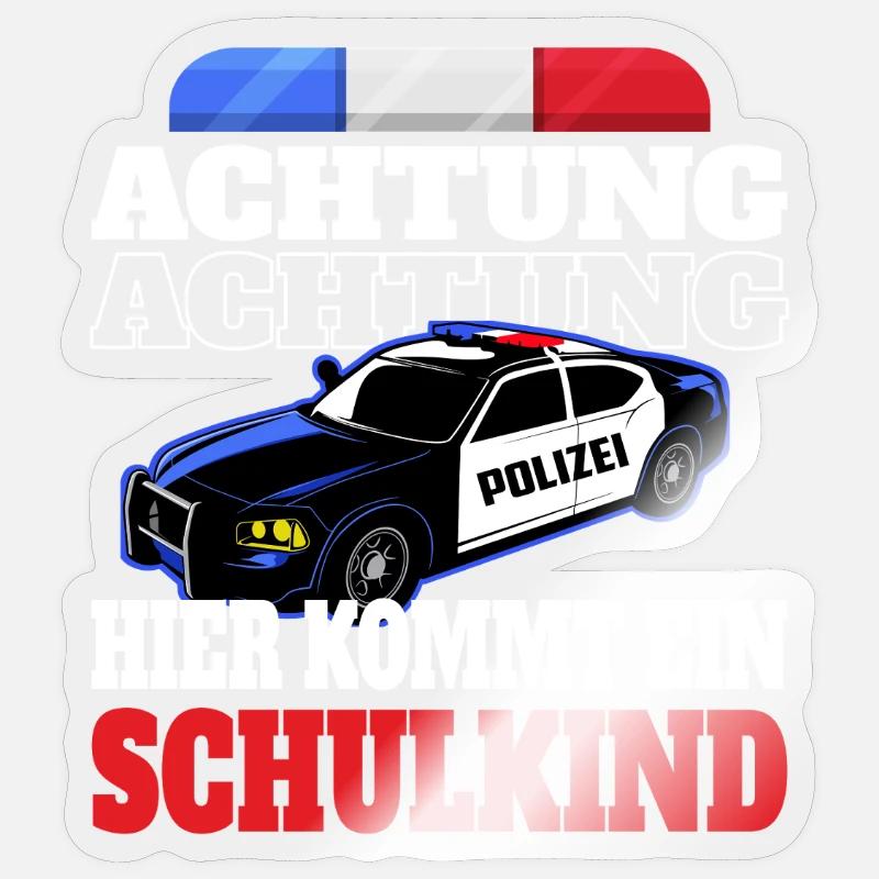 Polizeiauto Warnung Schulkind - Sticker Größe S (10 x 10 cm) - Transparent glänzend