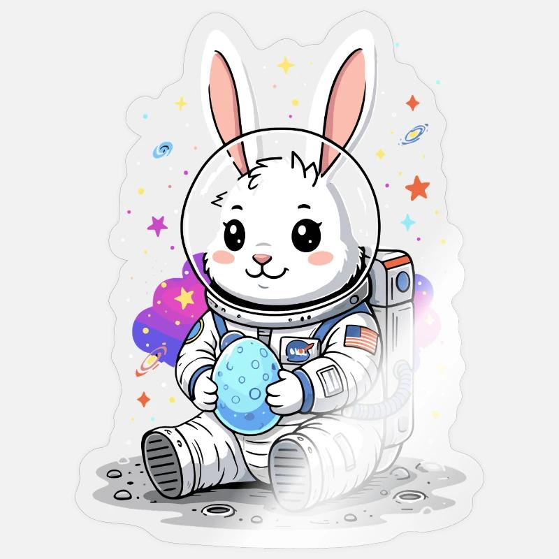 Astronaut Easter Bunny Space - Sticker size S (10 x 10 cm) - transparent glossy