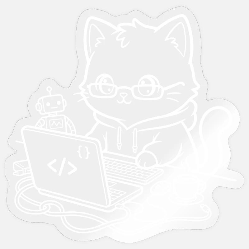 Coder Kawaii Katze Programmierer - Sticker Größe S (10 x 10 cm) - Transparent glänzend