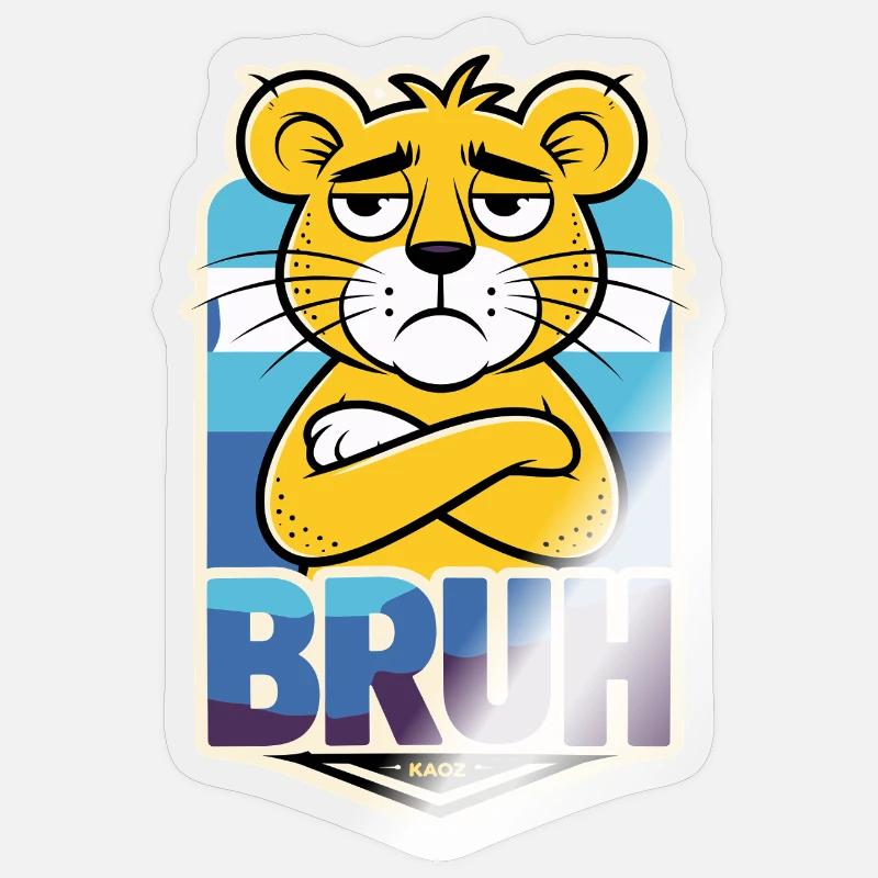 Grim lion with lettering Bruh - Sticker size S (10 x 10 cm) - transparent glossy