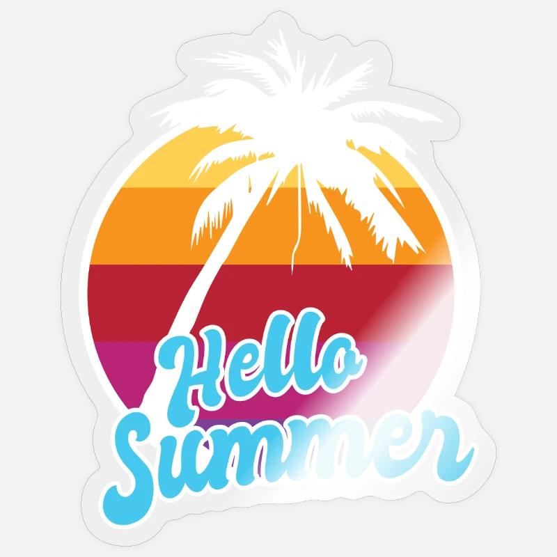 Hello Summer Retro Sunset Palm Art - Sticker Größe S (10 x 10 cm) - Transparent glänzend