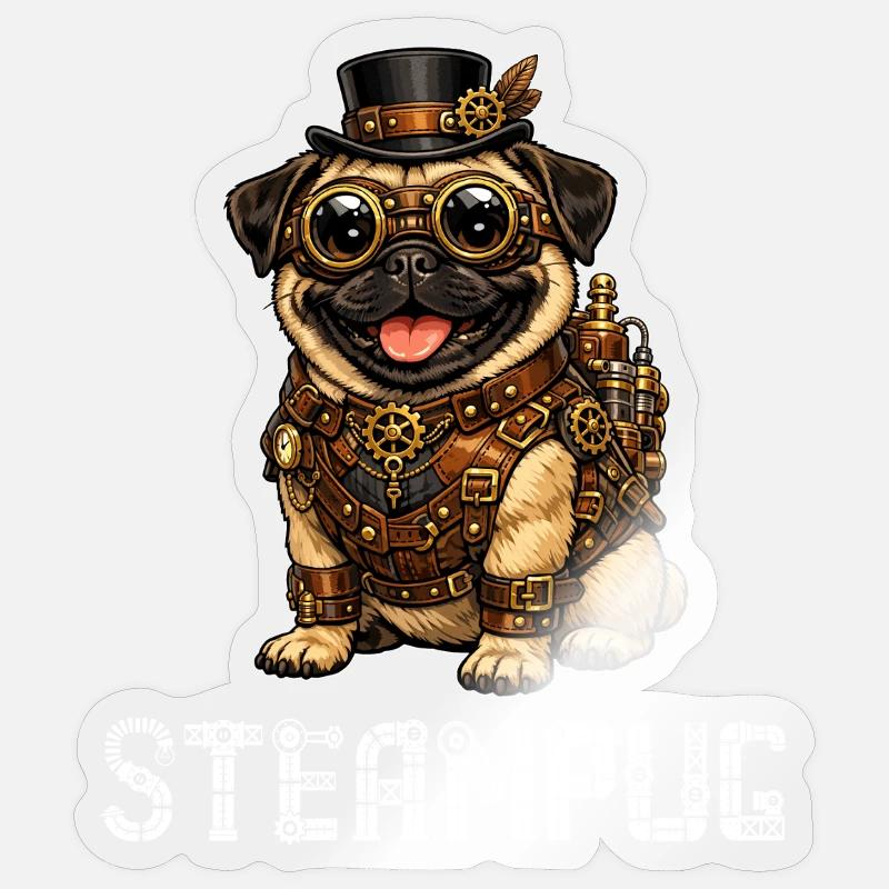 Steampug Steampunk Pug Mops Sticker size S (10 x 10 cm)