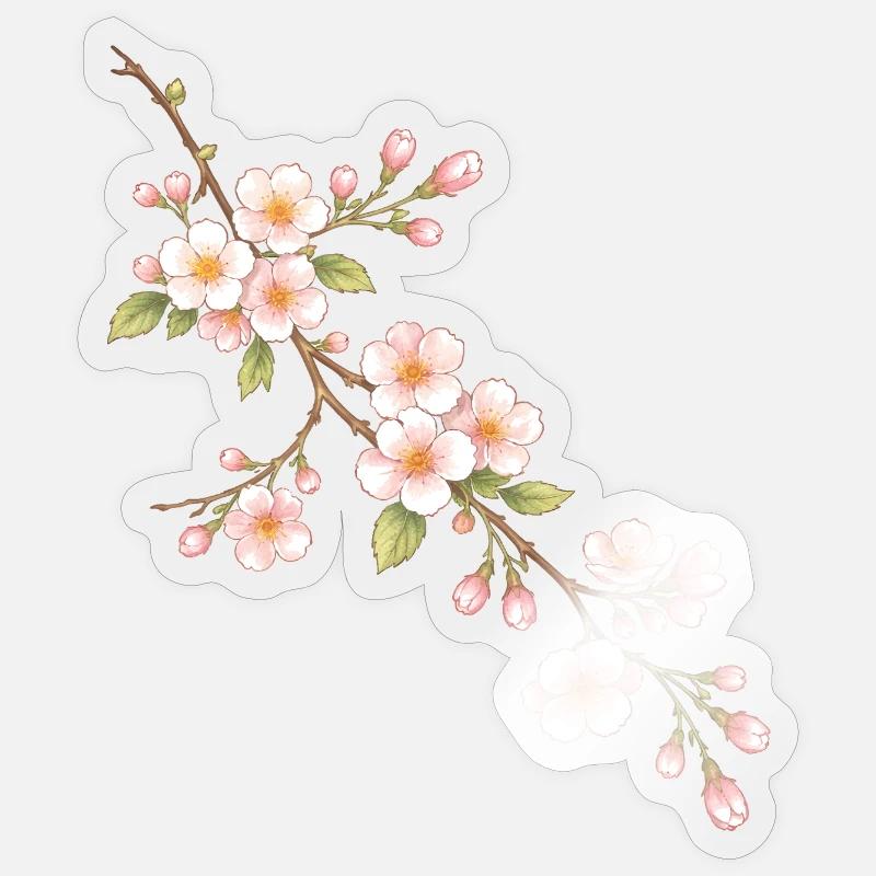 Illustration de branche de cerisier - Sticker taille S (10 x 10 cm) - brillant transparent