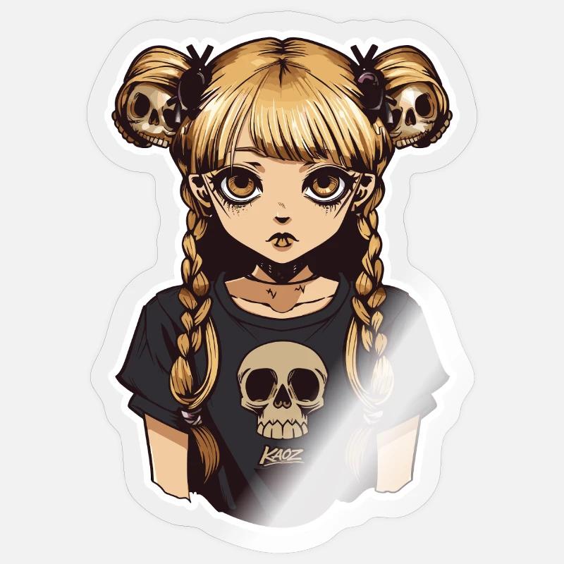 Skull Braid Goth Girl Tee - Sticker size S (10 x 10 cm) - transparent glossy