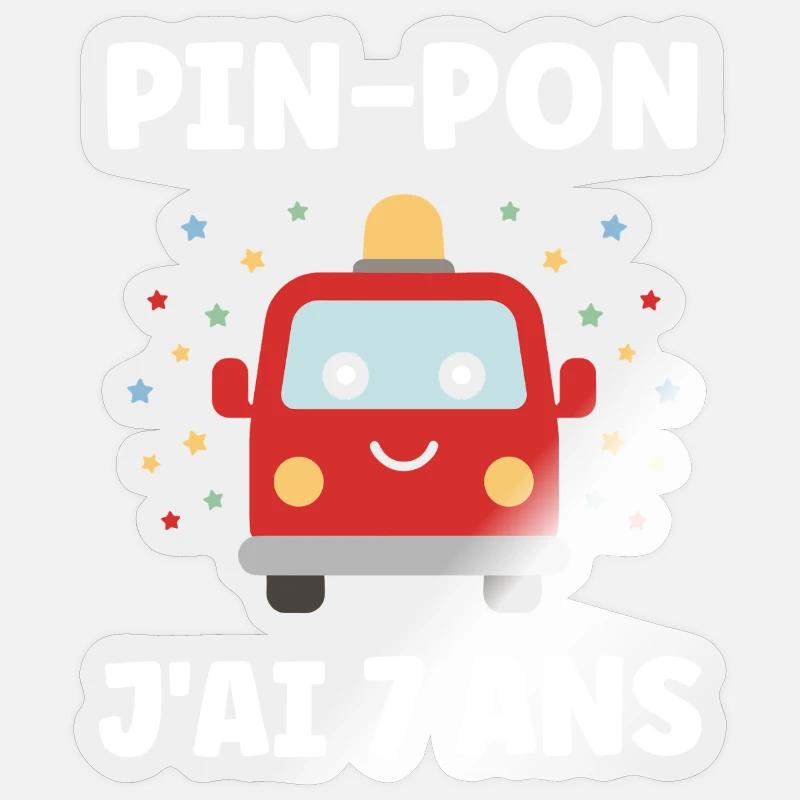 PIN-PON Voiture Joyeuse 7 Ans - Sticker taille S (10 x 10 cm) - brillant transparent