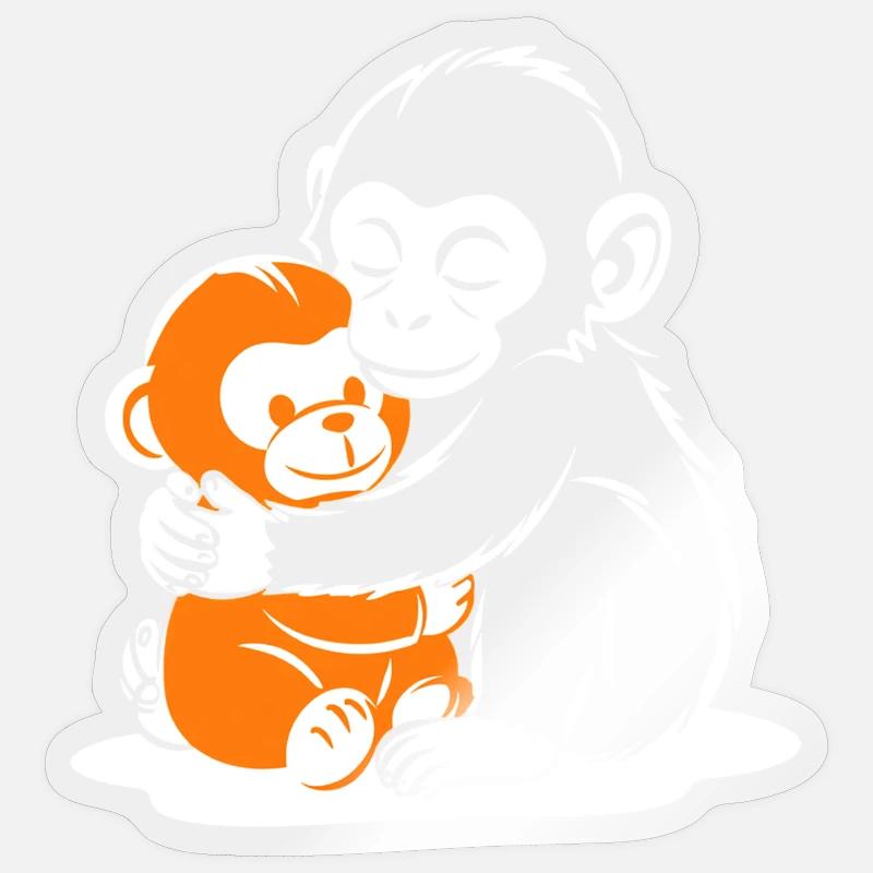 Umarmendes Affen-Duo - Sticker Größe S (10 x 10 cm) - Transparent glänzend