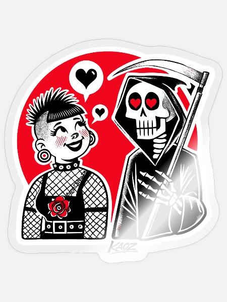 Liebe trifft Sensenmann – Punk-Duo - Sticker Größe S (10 x 10 cm) - Transparent glänzend