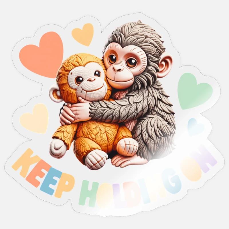 Keep Holding On: Hugging Monkeys Sticker size S (10 x 10 cm)