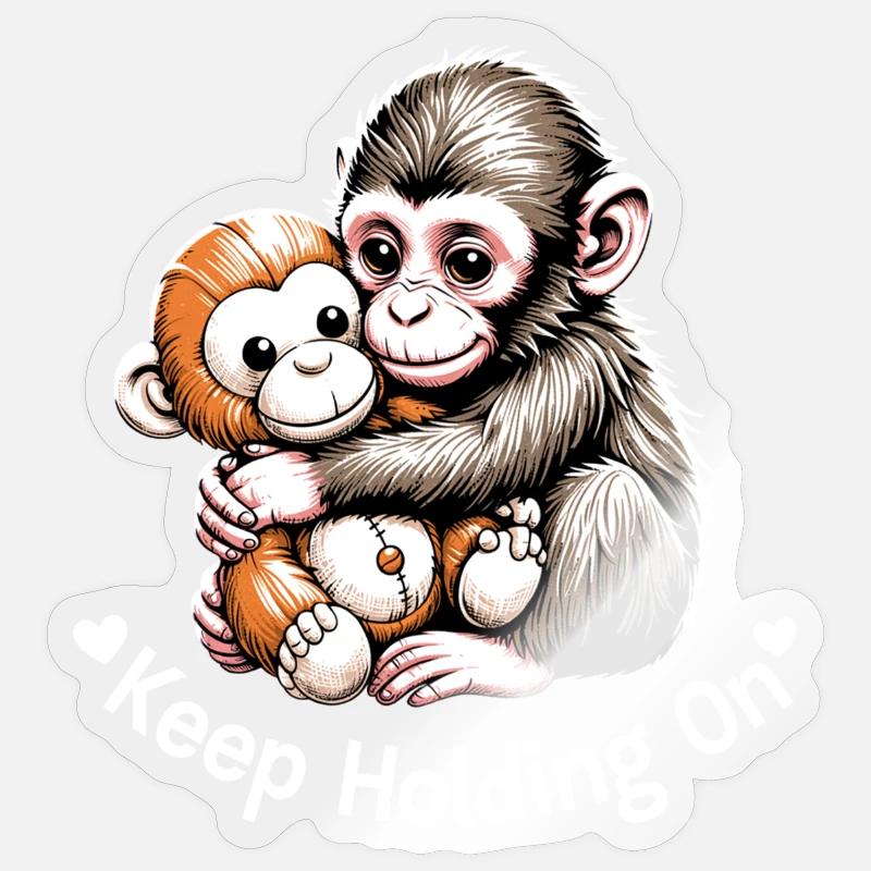 Keep Holding On Monkey Hug Illustration Sticker size S (10 x 10 cm)