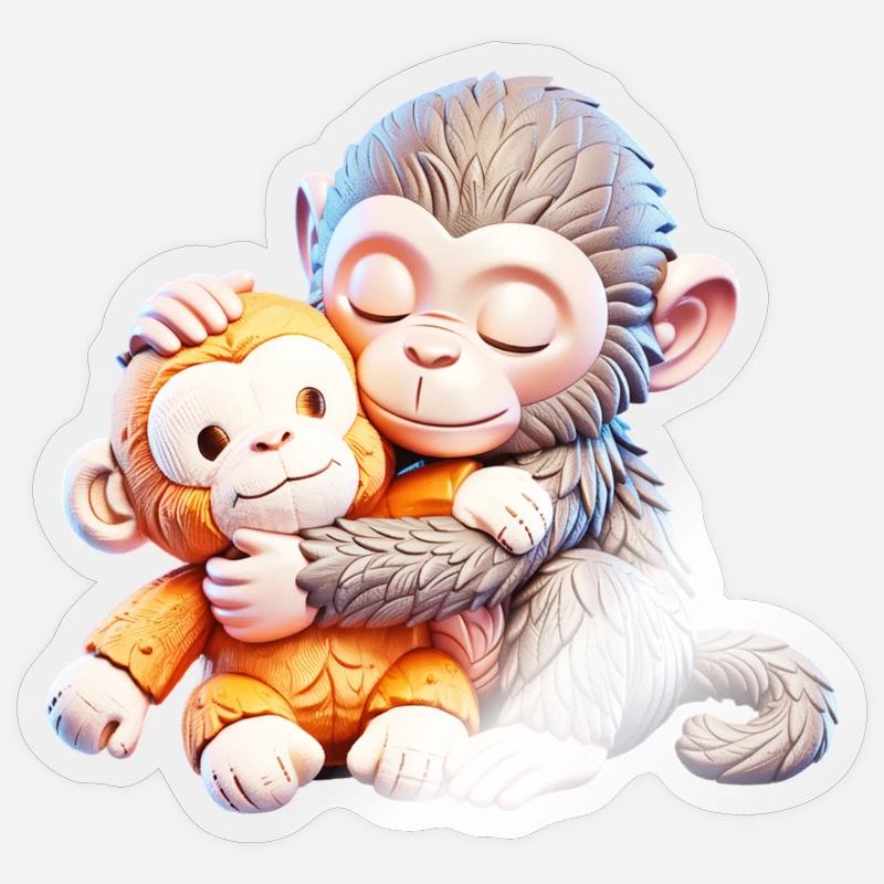 Cuddle Monkeys Embrace - Sticker size S (10 x 10 cm) - transparent glossy