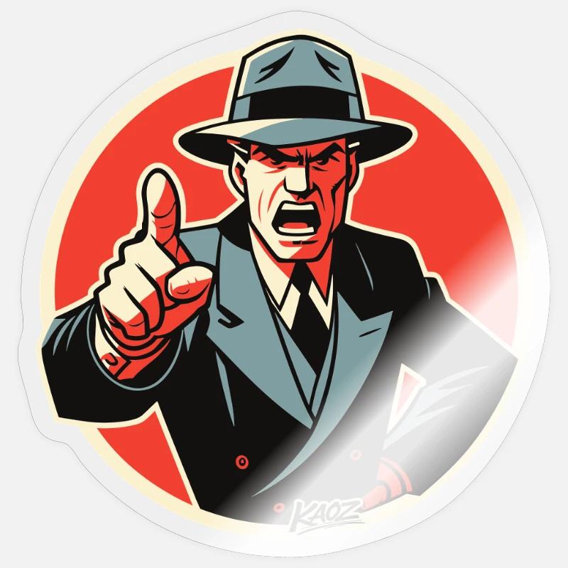 Retro Noir Mobster dapper dude Pointing Sticker size S (10 x 10 cm)