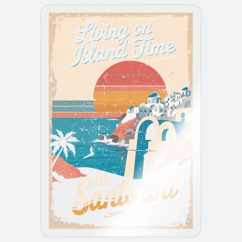 Temps sur l’île à Santorin - Sticker taille S (10 x 10 cm) - brillant transparent