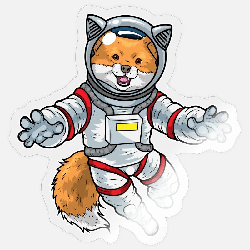 Fox Astronaut Space - Sticker taille S (10 x 10 cm) - brillant transparent