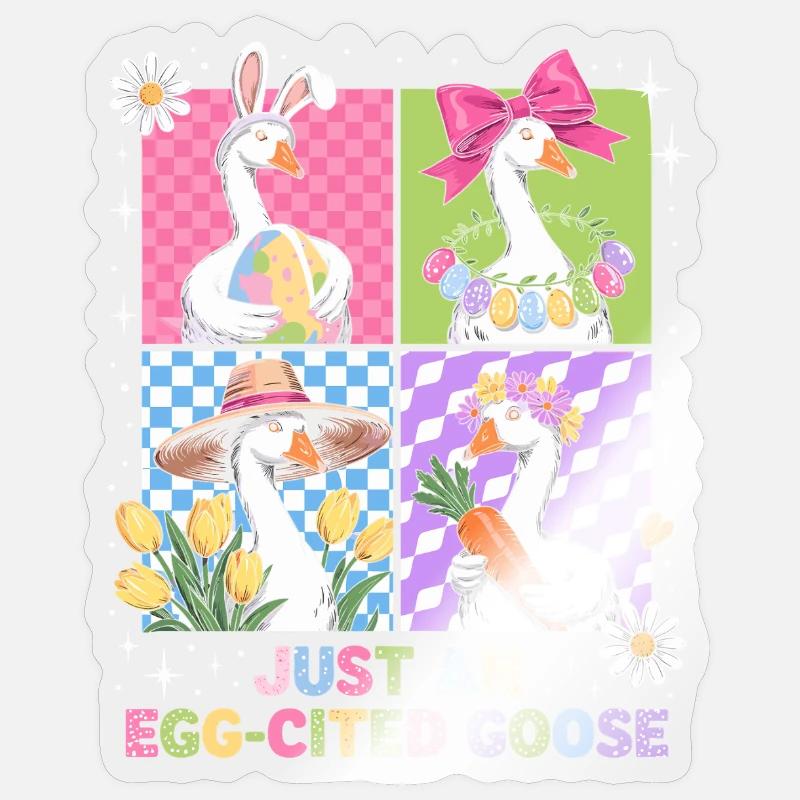Eierfreudige Gans im Vier Panel Sticker Größe S (10 x 10 cm)