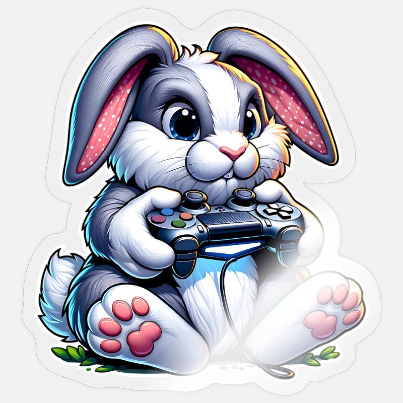 Gamer Hase mit Controller - Sticker Größe S (10 x 10 cm) - Transparent glänzend