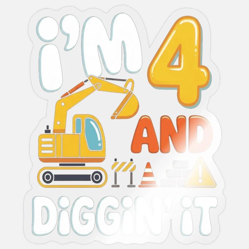 Ich bin Vier: Diggin It Baustellenmotif Sticker Größe S (10 x 10 cm)