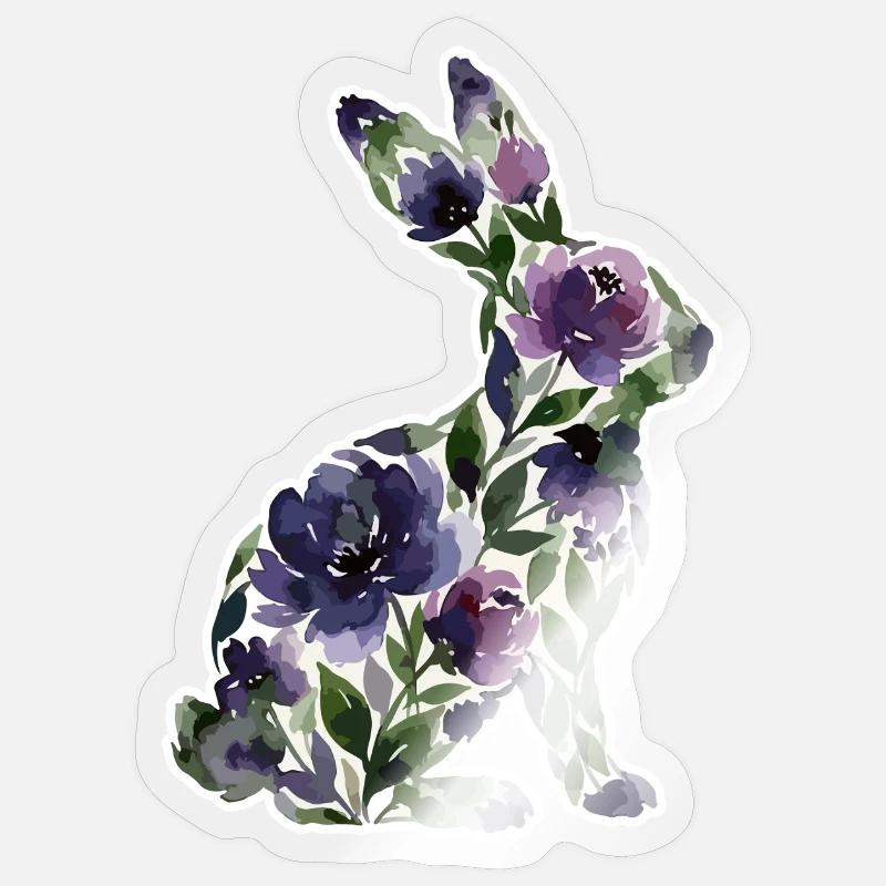 Fleurs en forme de lapin - Sticker taille S (10 x 10 cm) - brillant transparent
