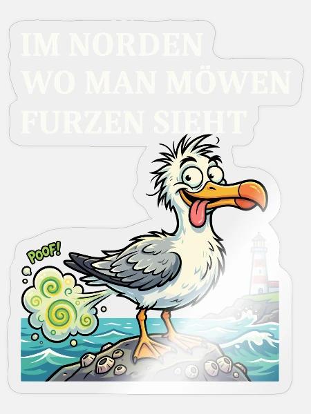 Norddeutscher Humor Spruch Möwe - Sticker Größe S (10 x 10 cm) - Transparent glänzend