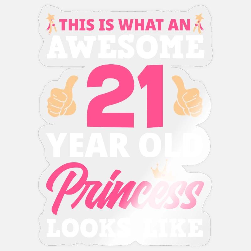 Super 21e anniversaire de princesse - Sticker taille S (10 x 10 cm) - brillant transparent