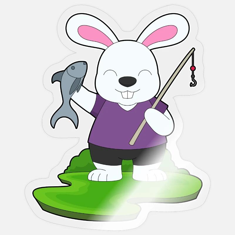 Pêche au poisson pêcheur lapin. - Sticker taille S (10 x 10 cm) - brillant transparent