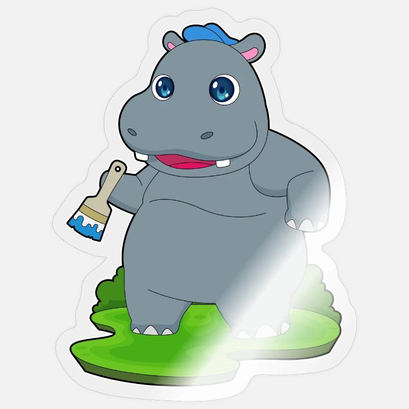 Nilpferd Maler Pinsel Malen - Sticker Größe S (10 x 10 cm) - Transparent glänzend