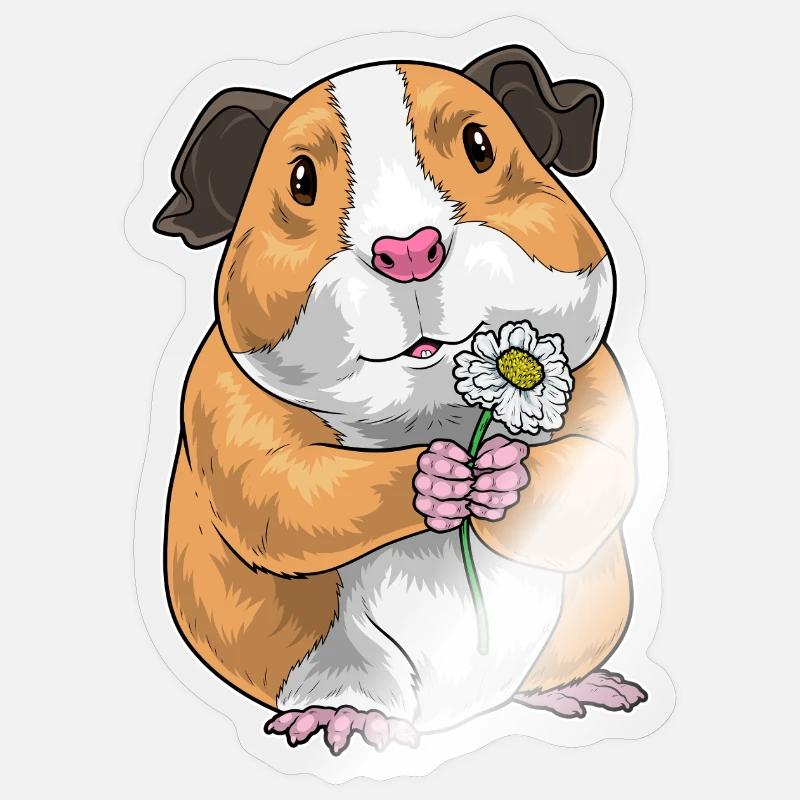 Marguerite cochon d’Inde - Sticker taille S (10 x 10 cm) - brillant transparent