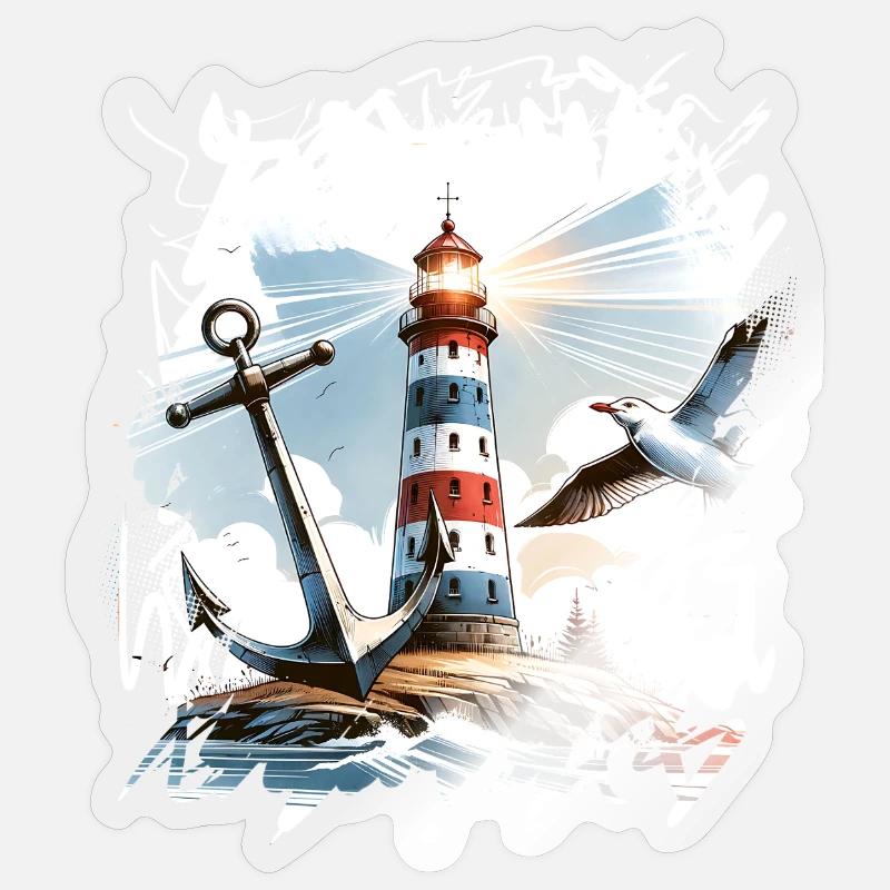Lighthouse Anchor Seagull - Sticker size S (10 x 10 cm) - transparent glossy