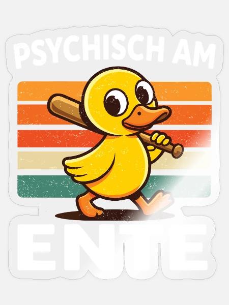 Psychisch am Ente – Lustige Ente Retro - Sticker Größe S (10 x 10 cm) - Transparent glänzend