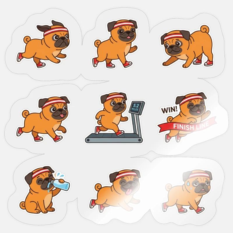 Lustiger Mops Joggen Marathon Laeufer - Sticker Größe S (10 x 10 cm) - Transparent glänzend
