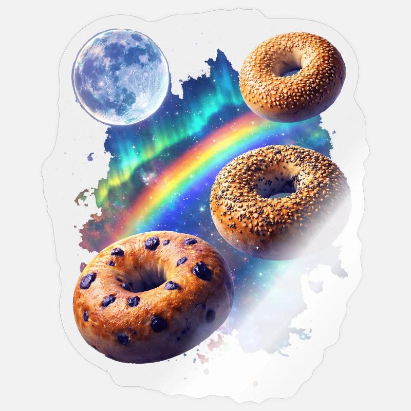 Kosmische Donuts über Regenbogenraum - Sticker Größe S (10 x 10 cm) - Transparent glänzend