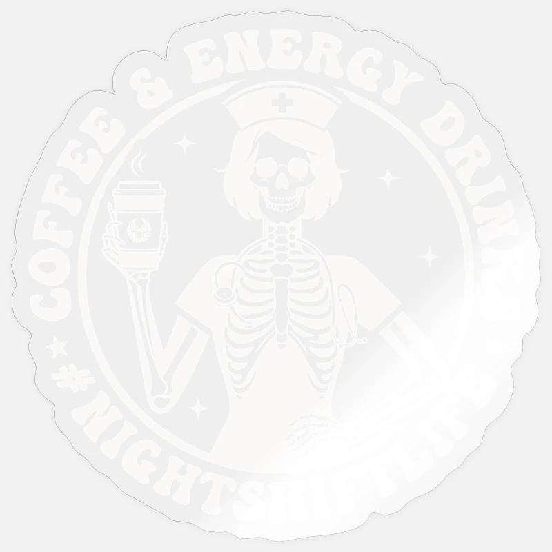 Squelette de café de nuit - Sticker taille S (10 x 10 cm) - brillant transparent