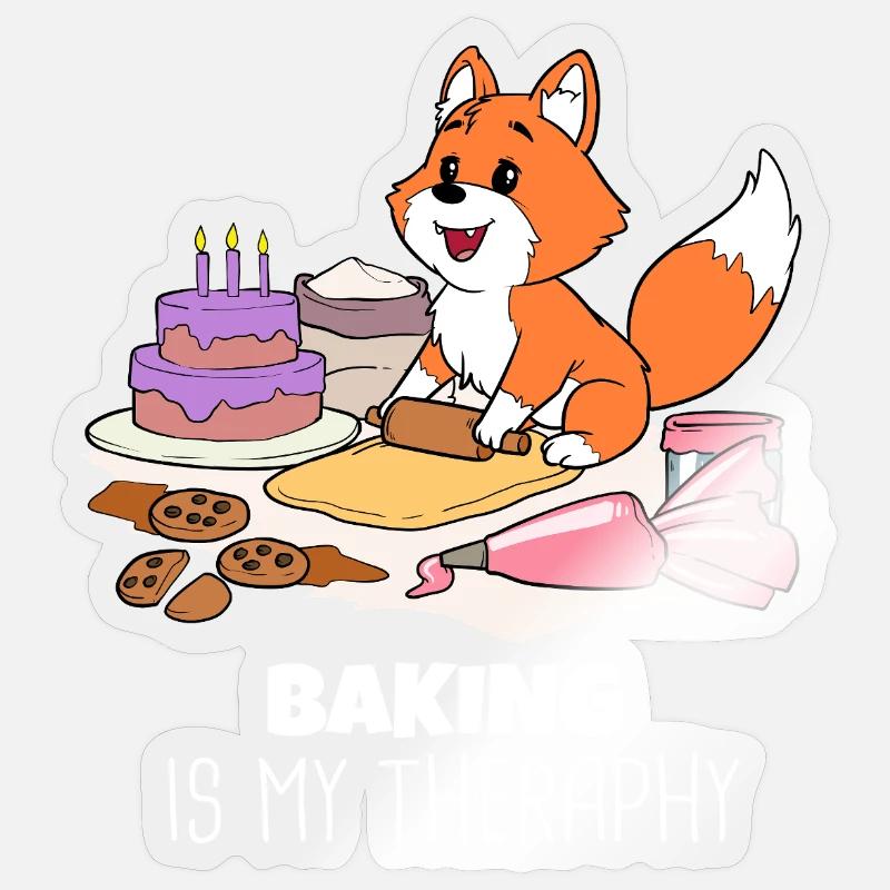 Fuchs Backtherapie: Kuchen & Kekse - Sticker Größe S (10 x 10 cm) - Transparent glänzend
